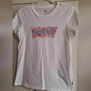 Levi's White Tee with Red Floral Logo